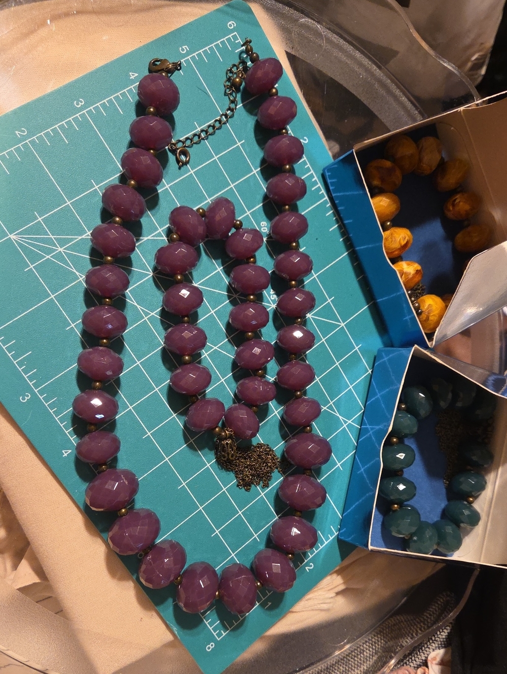 Avon Purple Faceted Bead Statement Necklace with Antique Finish
